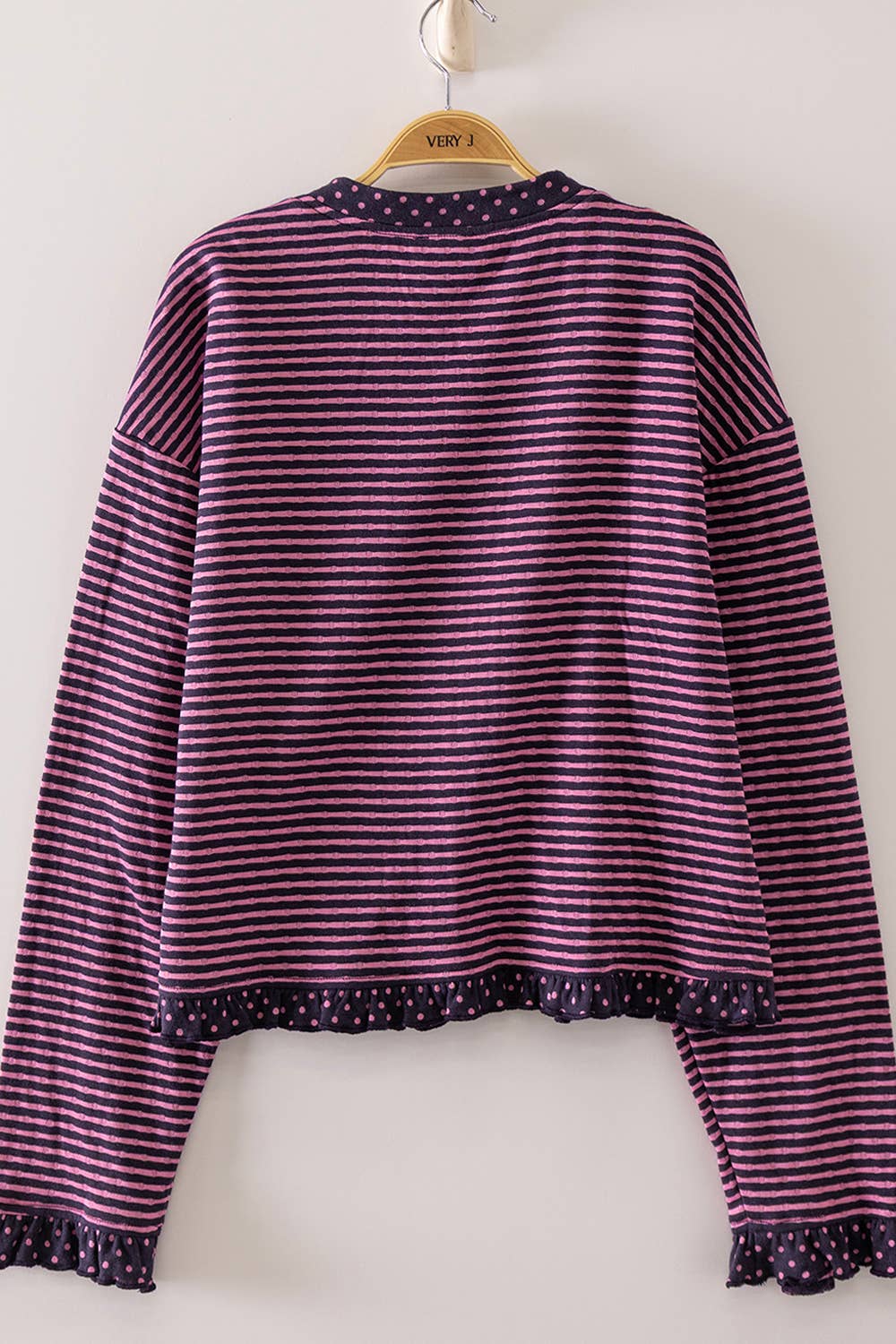 Polka Dot Trim Stripe Button-Up Cardigan