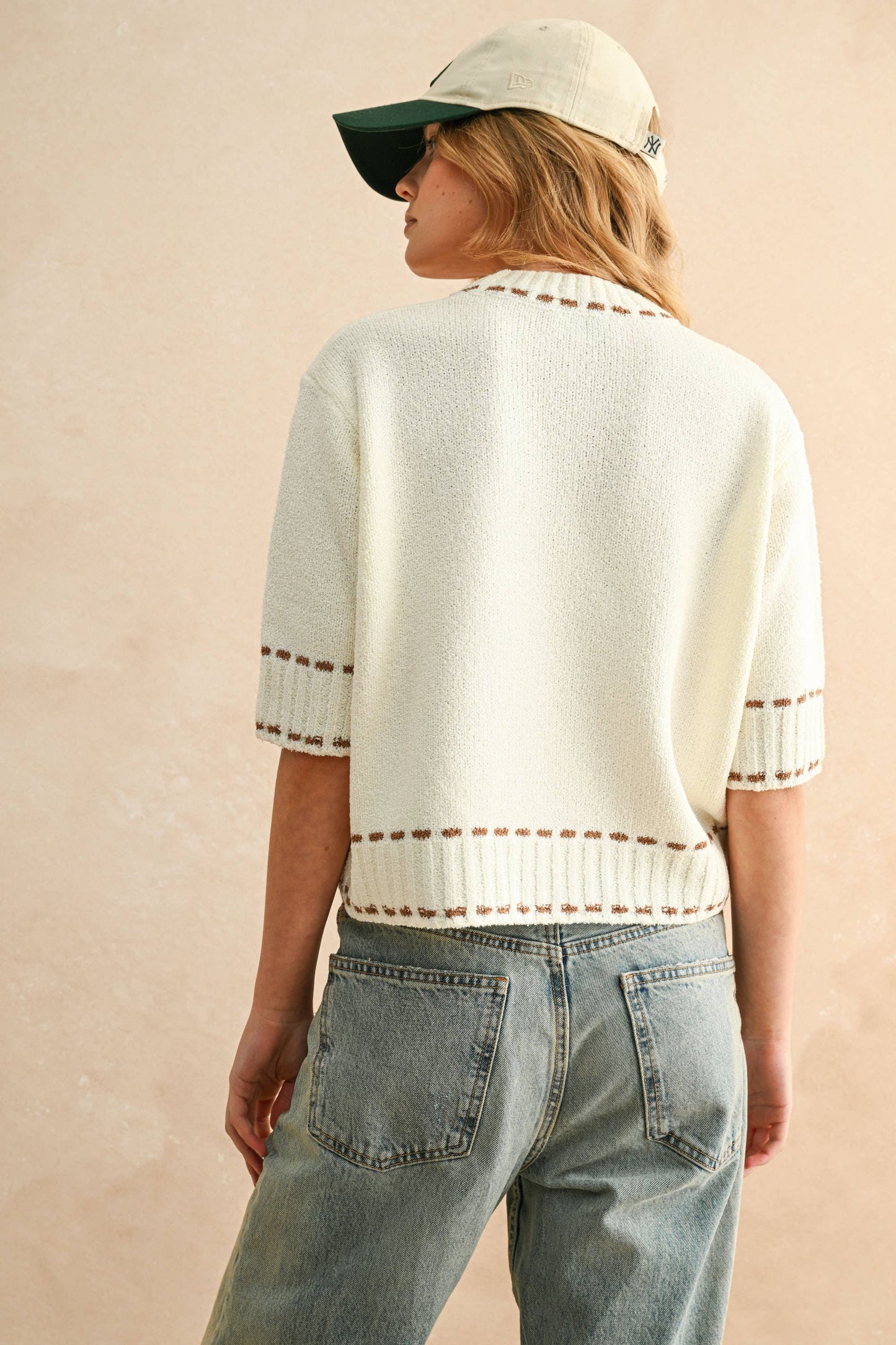 Stitch Effect Short Sleeve Top