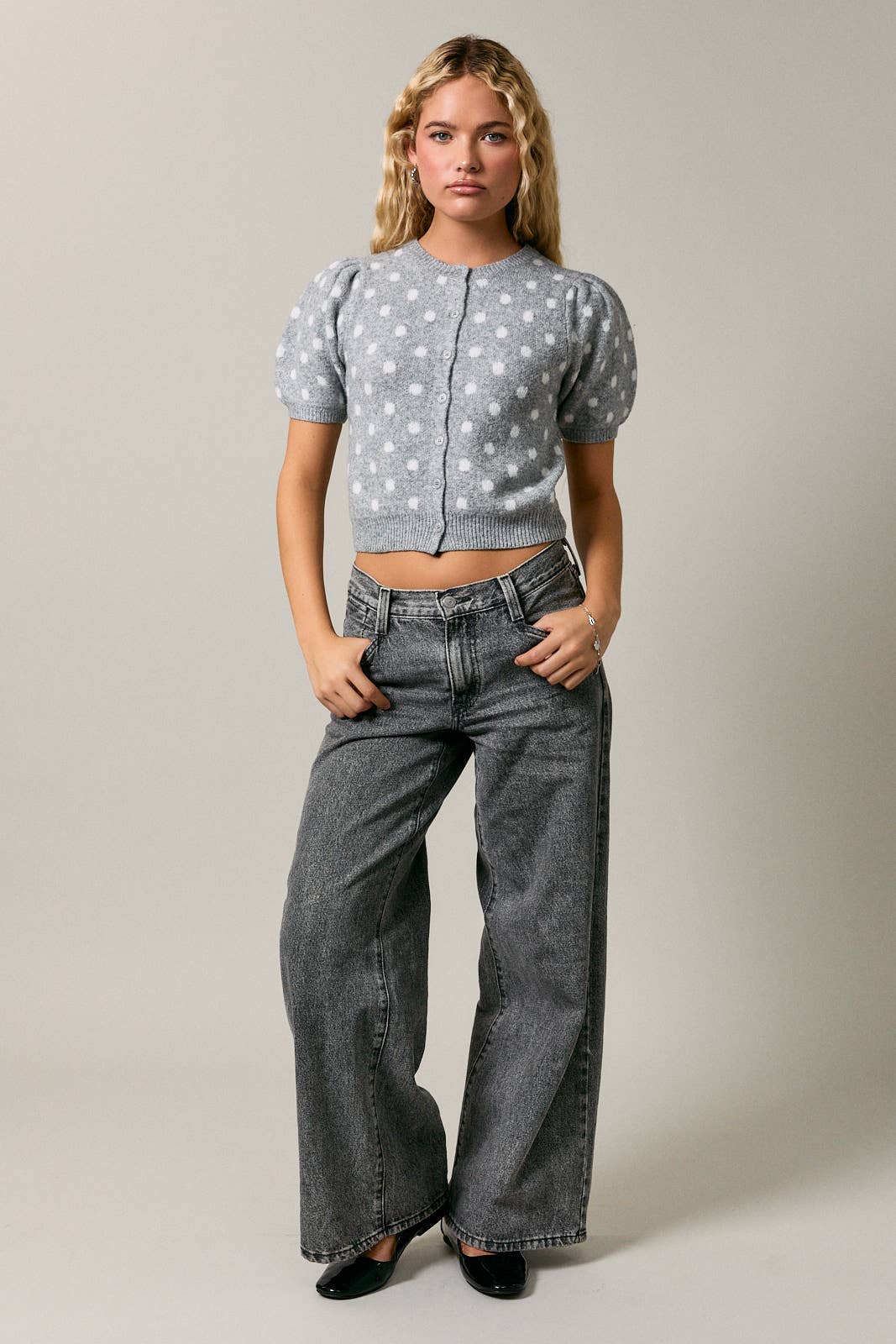 Puff Short Sleeve Polka Dot Top