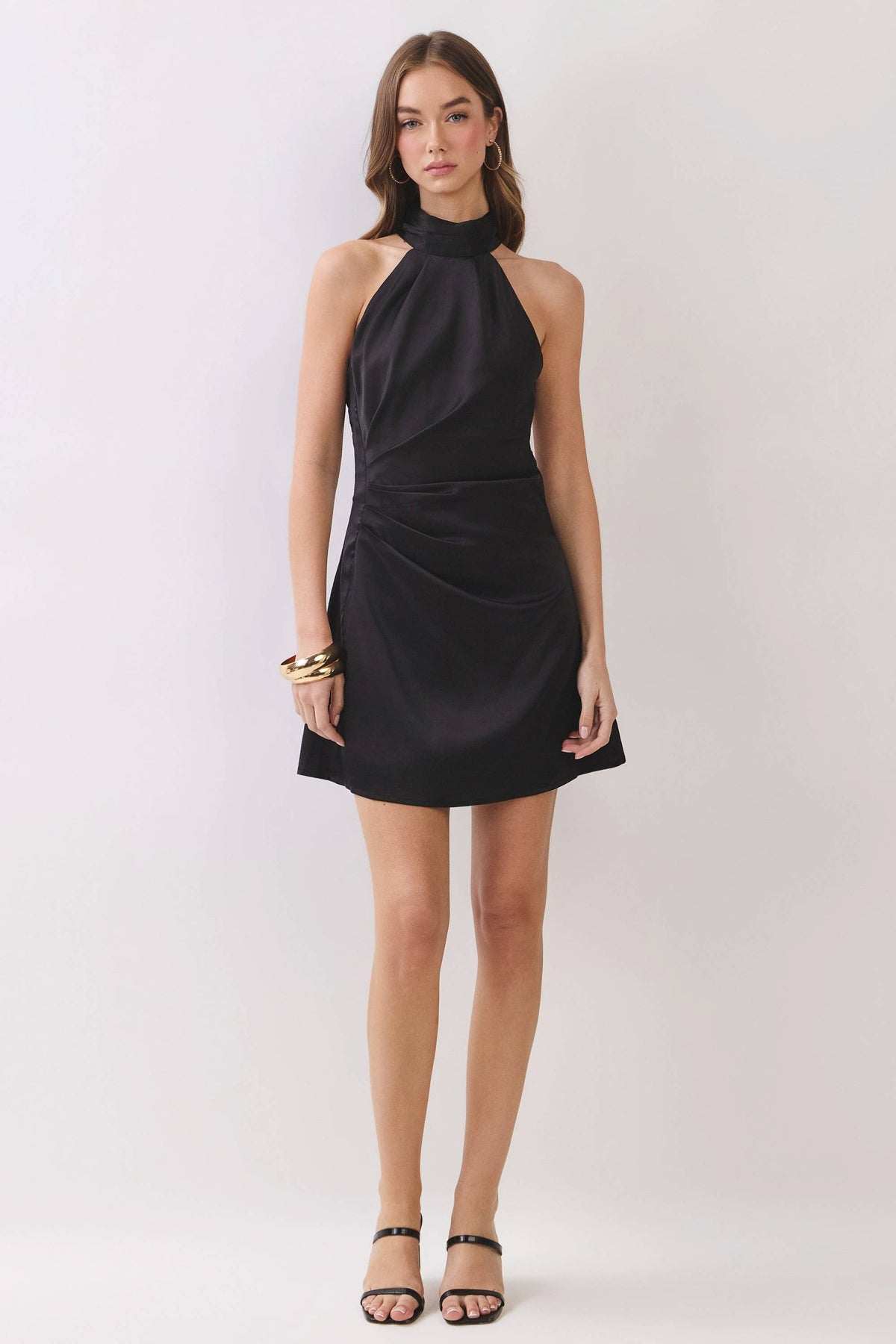 Solid Open Back Halter Mini Dress