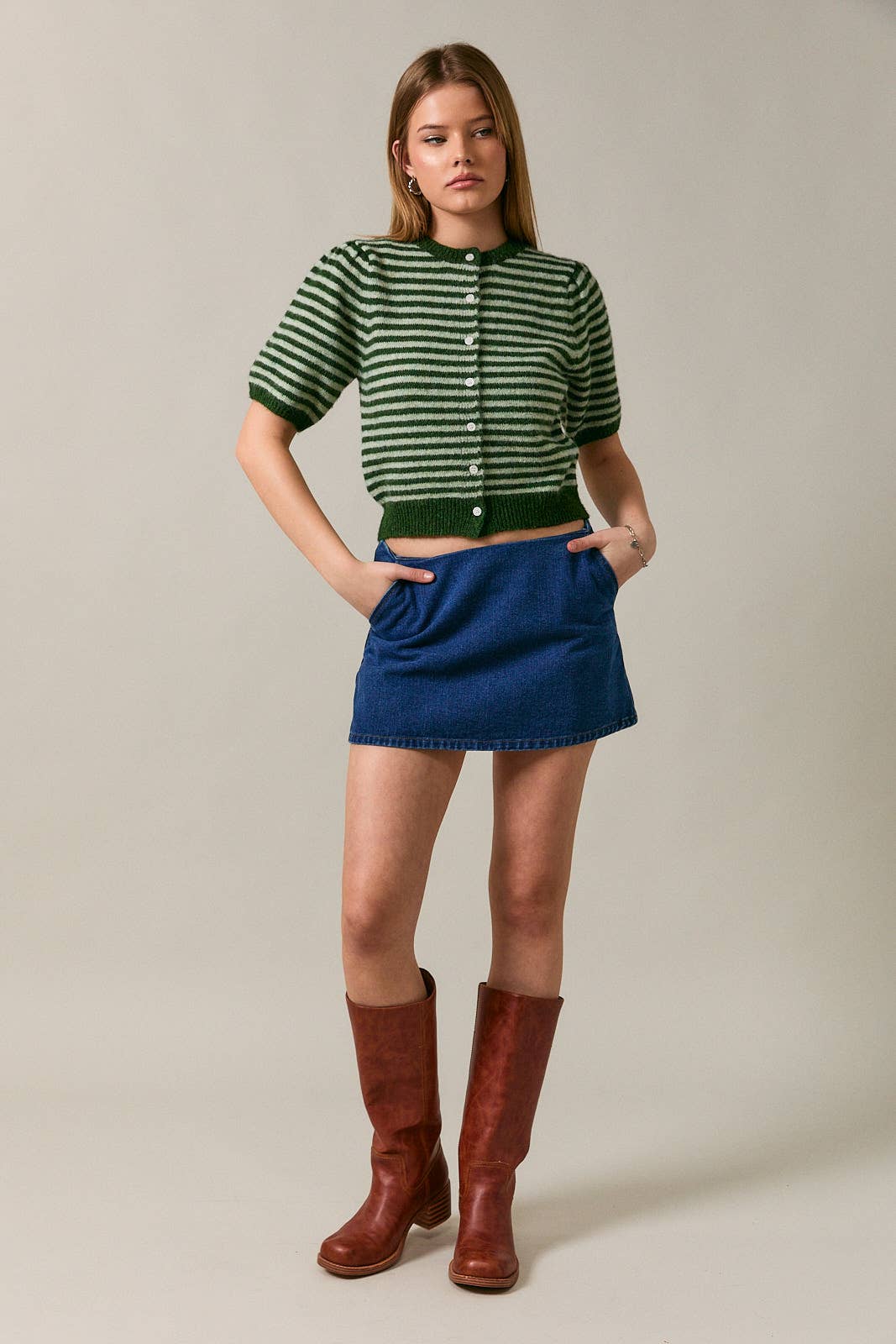 Puff Short Sleeve Stripe Cardi