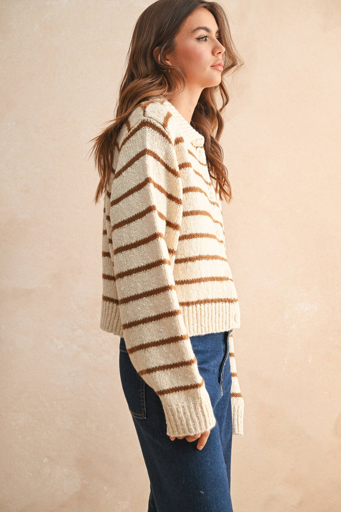 Button Down Stripe Knitted Cardigan