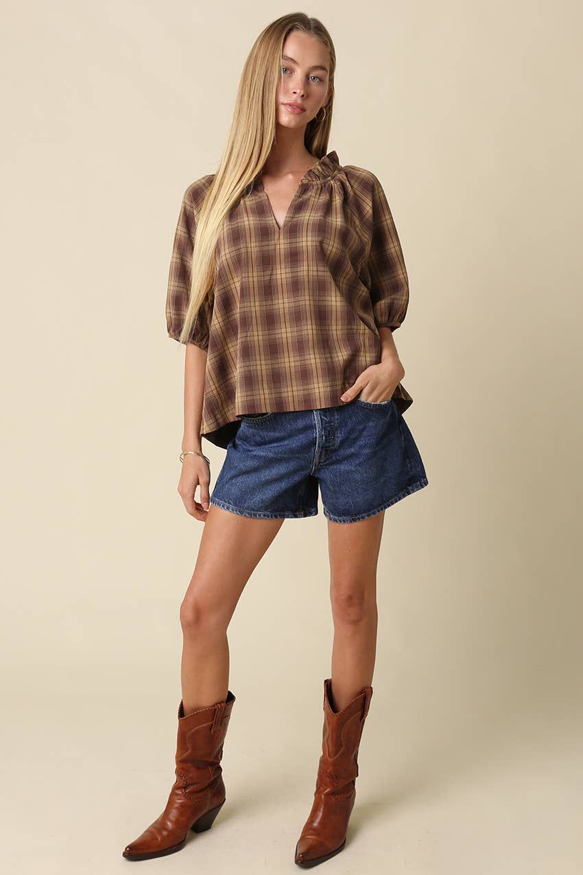 Calla Plaid Puff Sleeve Blouse
