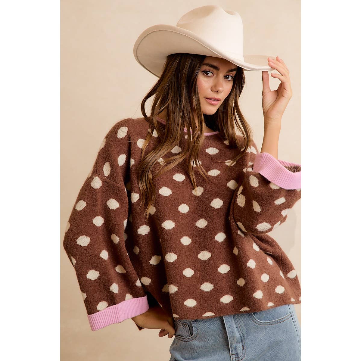 Pink & Cocoa Polka Dot Sweater