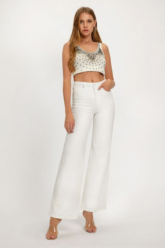 Risen White High Rise Wide Pants
