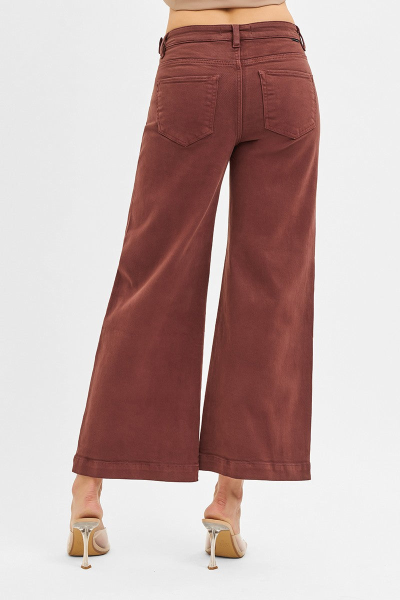Risen Adjustable Waist High Rise Pants: Chocolate