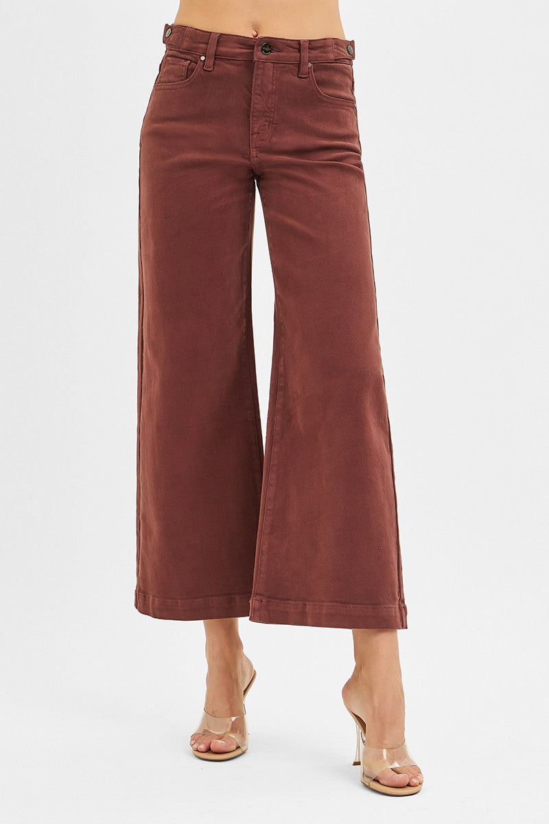 Risen Adjustable Waist High Rise Pants: Chocolate