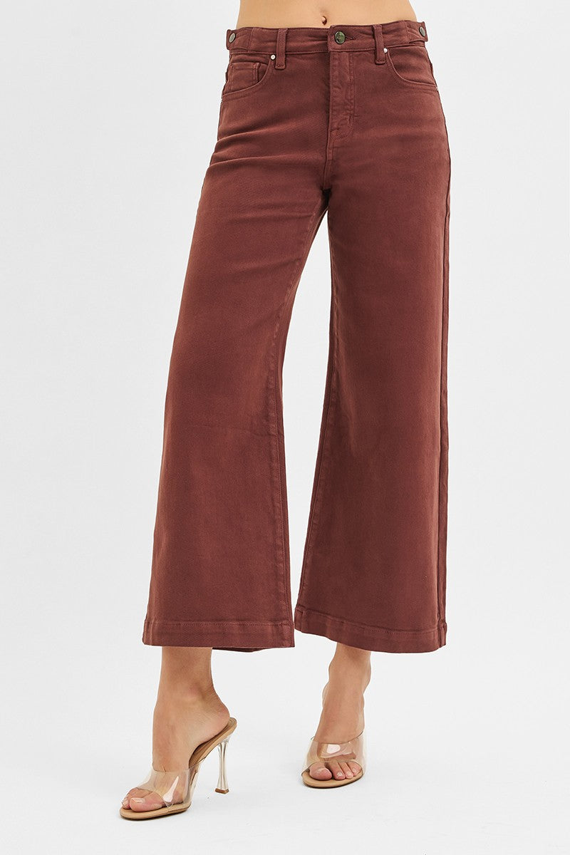 Risen Adjustable Waist High Rise Pants: Chocolate