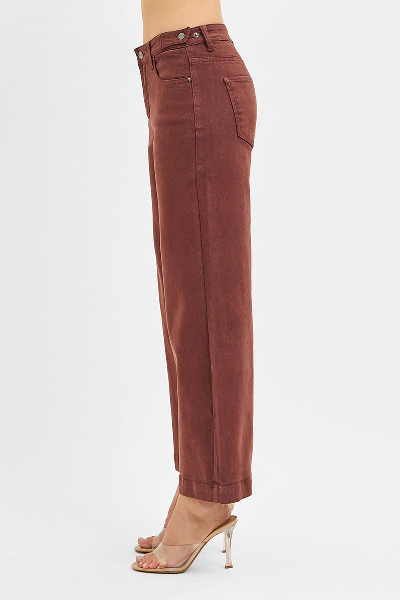 Risen Adjustable Waist High Rise Pants: Chocolate