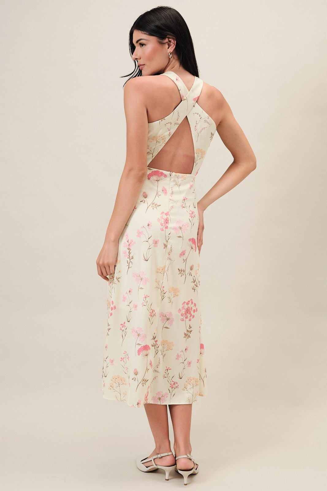 Cowl Neck Floral Midi Dress