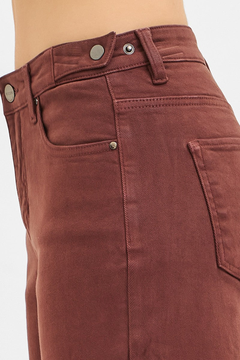 Risen Adjustable Waist High Rise Pants: Chocolate