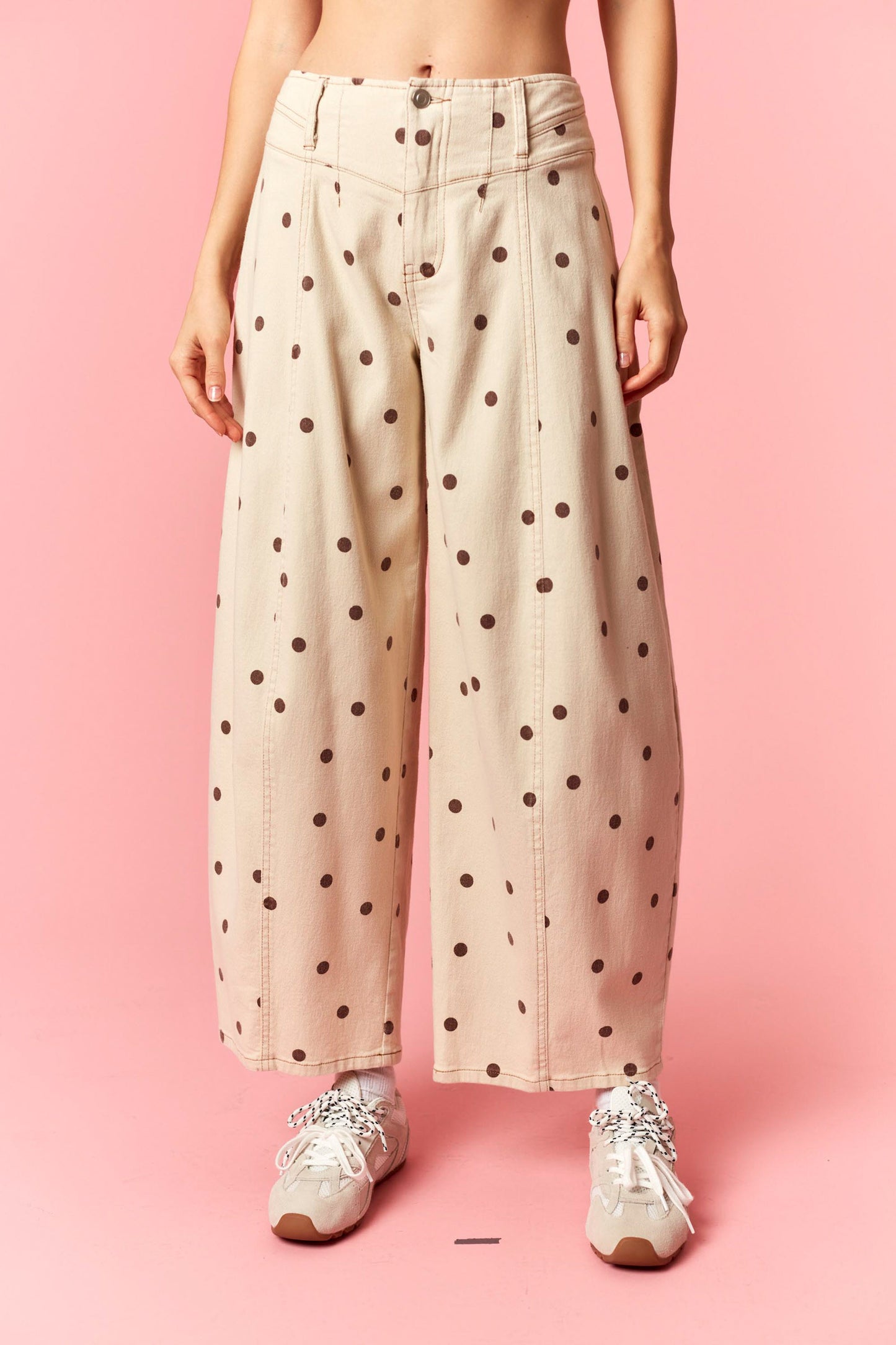Polka Dot Twill Barrel Jeans
